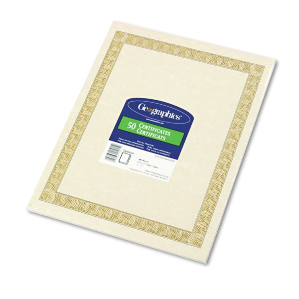 Geographics Parchment Paper Certificates, 8.5 x 11, Natural Diplomat Border, PK50 21015